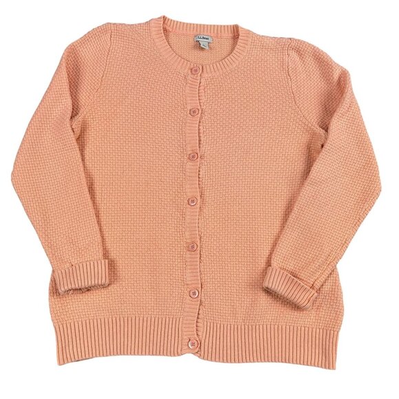 L.L. Bean Textured Woven Peach Cashmere Blend Cardigan Sweater Sz Large - Picture 1 of 4